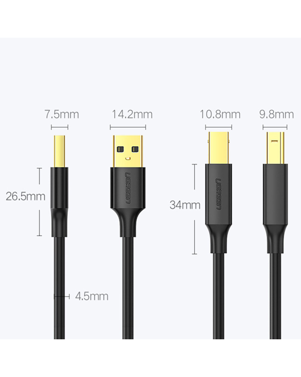 Кабель для принтера Ugreen USB Type B (male) - USB 2.0 (male) 480 Мбит|с 2 м черный (US135 20847)