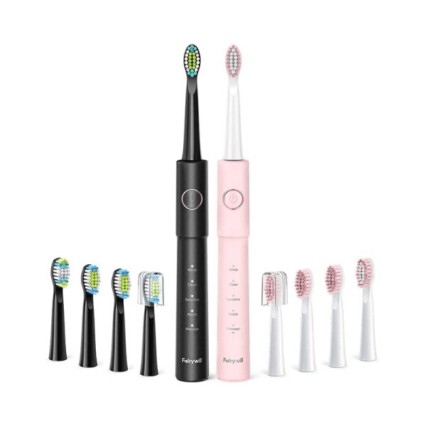 FairyWill Sonic toothbrushes with head set and case E11 (Black and pink)