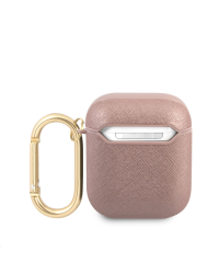 GUA2SASMP Guess Saffiano PC/PU Metal Logo Case for Airpods 1/2 Pink