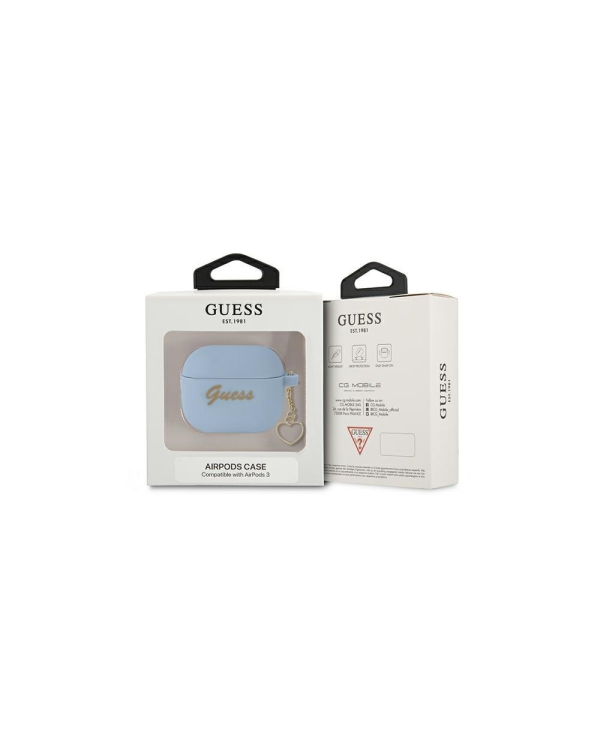 Чехол Guess для Airpods 3 GUA3LSCHSB синий Силиконовый шарм в виде сердца