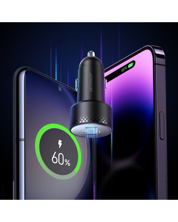 Car charger 2x USB C 70W with LED display Joyroom JR-CCD02 - black