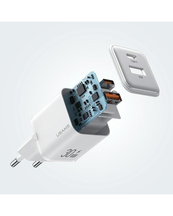 Дополнительное изображение книги «USAMS Ład. siec. 1xUSB+1xUSB-C PD30W 3A (only head) PD3.0 Fast Charging czarny|black X-ron Series CC189TC01 (US-CC189)»
