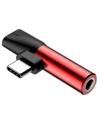 Adapter Audio Baseus L41 USB-C to Mini Jack 3.5mm + USB-C (red)