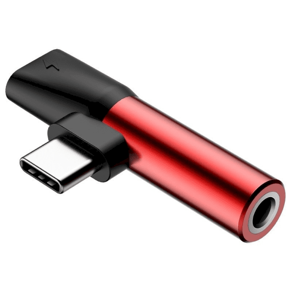 Обложка книги «Adapter Audio Baseus L41 USB-C to Mini Jack 3.5mm + USB-C (red)»