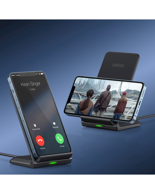 Choetech two-coil fast wireless charger 15W stand black + 1.2m micro USB cable (T524-F)