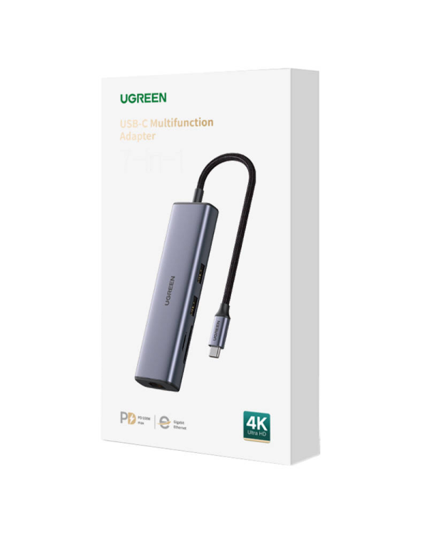 Adapter Hub UGREEN, USB-C to 2x USB 3.0, HDMI, RJ45, SD|TF