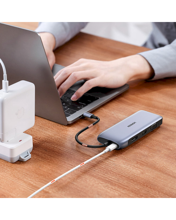 Ugreen multi-functional HUB 9in1 USB Type C - HDMI, DP, VGA, 2 x USB, RJ45 Ethernet, SD | TF card reader, USB Type C PD 100W gray (CM274)