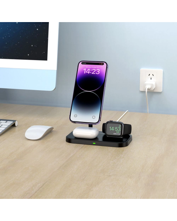 Индуктивное зарядное устройство Tech-Protect QI15W-A22 с подставкой 3 в 1 MagSafe для смартфона | Apple Watch | AirPods - черный