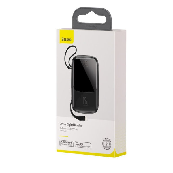 Обложка книги «Baseus Q pow power bank 10000mAh 3A 15W 2x USB / USB Typ C + built in Lightning cable black (PPQD-B01)»