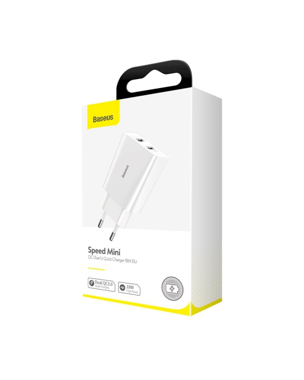 Baseus Speed Mini CCFS-V02 Сетевое зарядное устройство 2 x USB / 18W / 3A / Quick Charge 3.0 / Белое