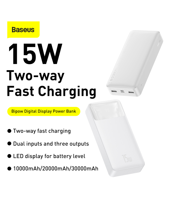 Powerbank Baseus Bipow 20000mAh, 15W (white)