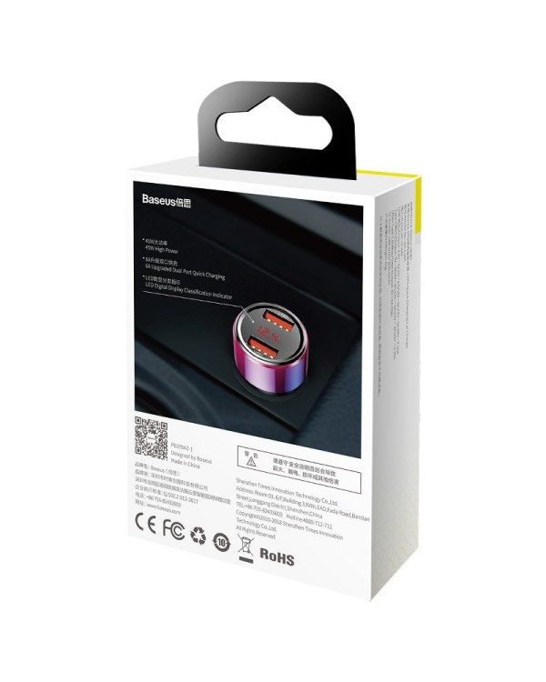 Автомобильное зарядное устройство Baseus Magic, 2 порта USB | QC 3.0 | 45 Вт красный + синий