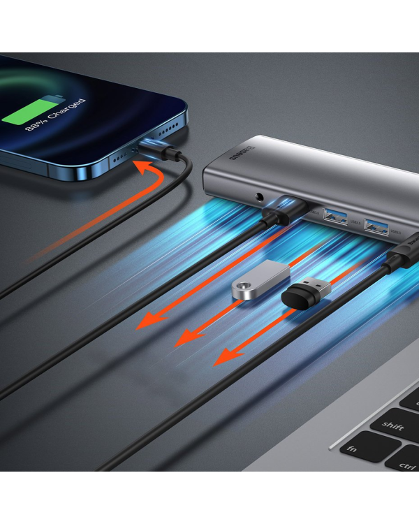 Дополнительное изображение книги «Концентратор 11in1 Baseus Metal Gleam Series, USB-C - 3x USB 3.0 + 2x HDMI + USB-C PD + Ethernet RJ45 + microSD|SD + VGA + AUX»