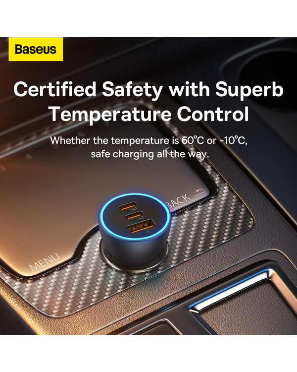 Baseus Golden Contactor Pro car charger, 2x USB-C, 1x USB, 65W (gray)