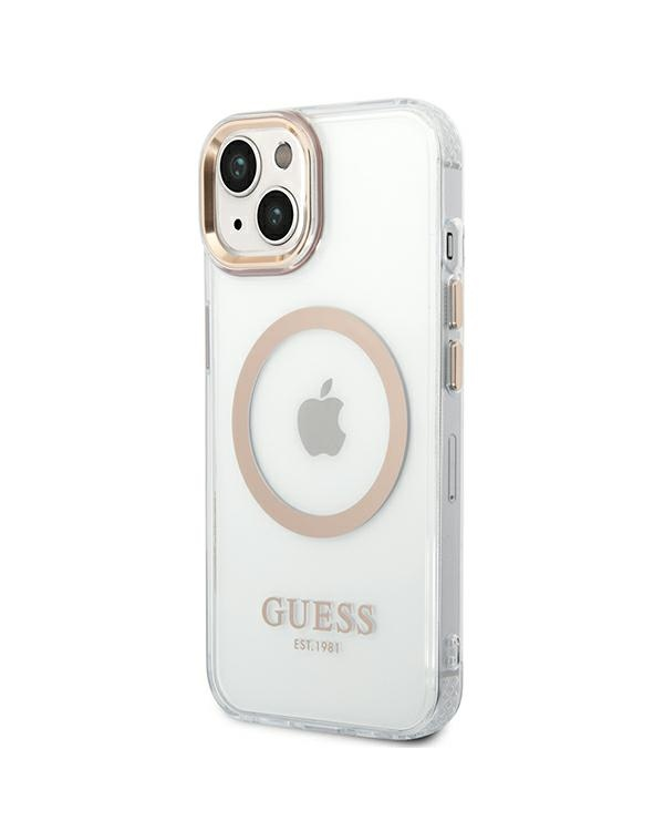 Guess Transparent MagSafe Compatible Case for iPhone 14 Plus Gold
