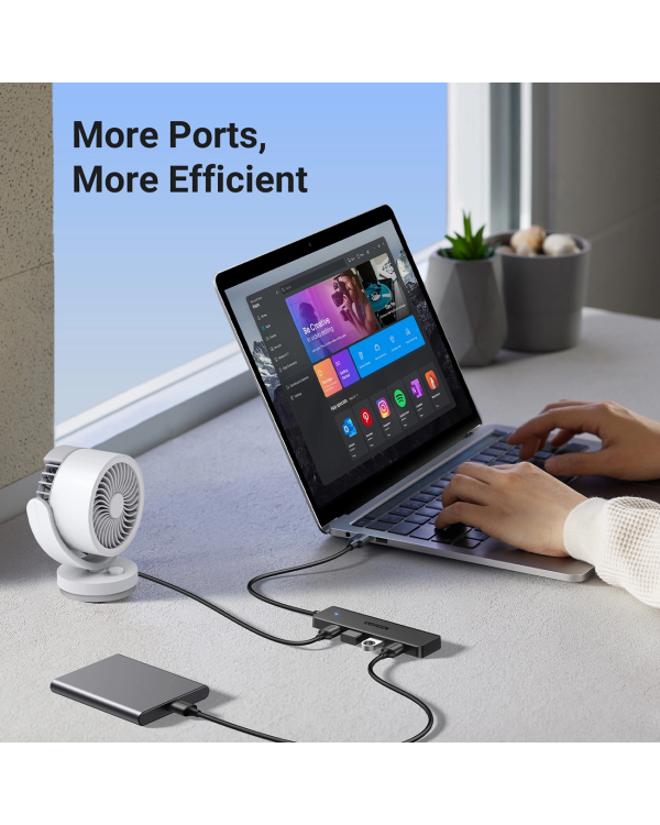Ugreen CM219 HUB with 4 USB-A 3.0 ports and USB-A 3.0 cable - black