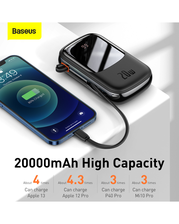 Powerbank Baseus Qpow PRO with cable, 20000mAh, 20W (Black)