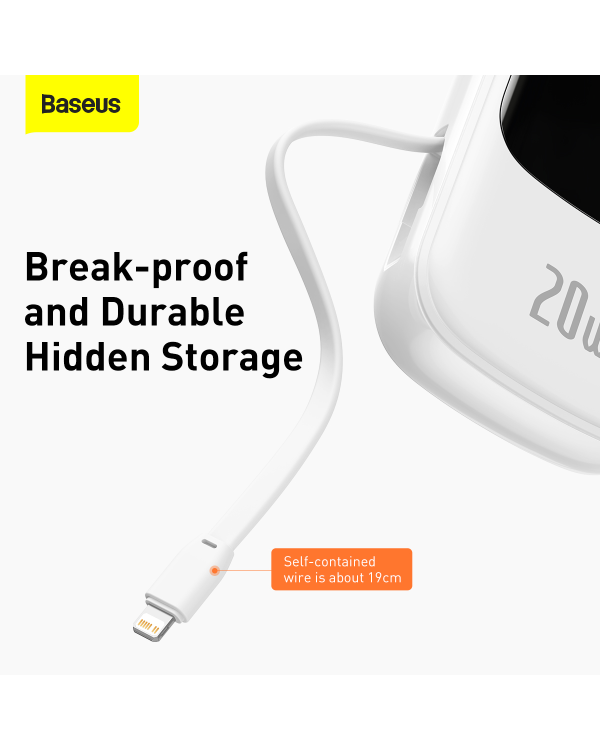 Powerbank Baseus Qpow PRO with cable, 20000mAh, 20W (White)