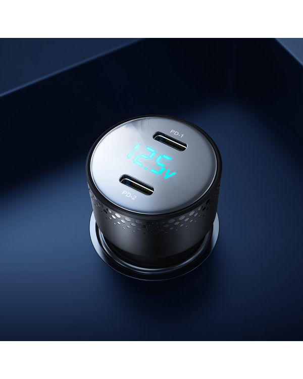Car charger 2x USB C 70W with LED display Joyroom JR-CCD02 - black
