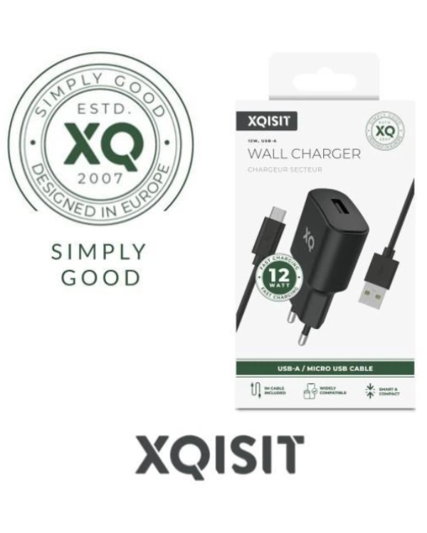 Зарядное устройство Xqisit с кабелем USB-A - TYPE-C | 1 м кабеля | 2,4 А | 12 W | черный