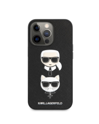 KLHCP13XSAKICKCBK Karl Lagerfeld PU Saffiano Karl and Choupette Heads Case for iPhone 13 Pro Max Black