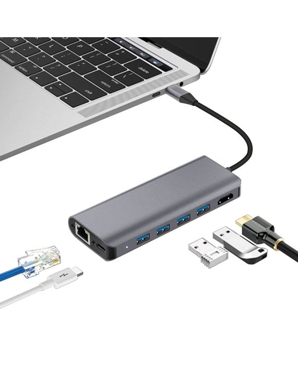 Platinet PMMA9857 7 in 1 Приставка 4K  / HDMI / 4 x USB 3.0 / USB-C / RJ45 /