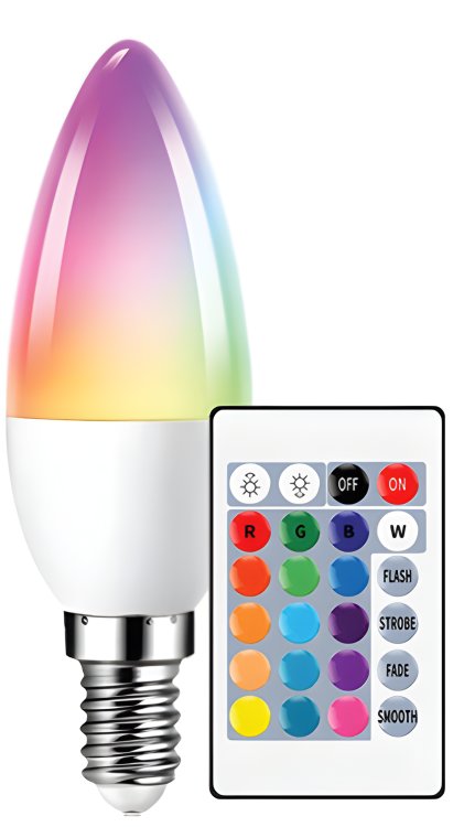 Светодиодная лампа 6W C37 E14 3000k RGB с пультом ДУ BESK