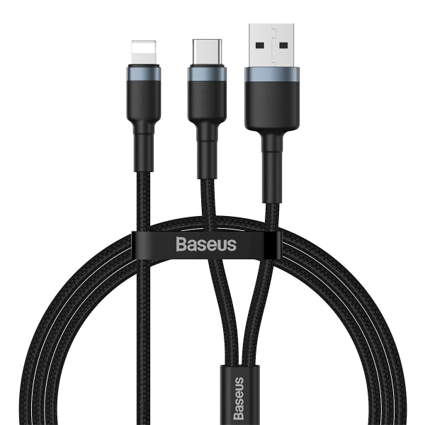 Baseus Cafule USB / USB-C - Lightning Cable PD 3.1 18W 2.4A 480 Mbps 1.2m (black+gray)