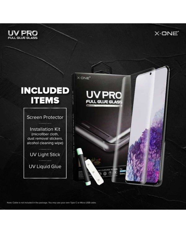X-ONE UV PRO Full Cover защитное стекло для экрана Samsung S908 Galaxy S22 Ultra (работающий датчик отпечатков пальцев)