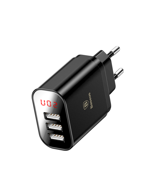 Baseus CCALL-BH01 сетевое зарядное устройство 3 x USB / 2.4A / LCD черное