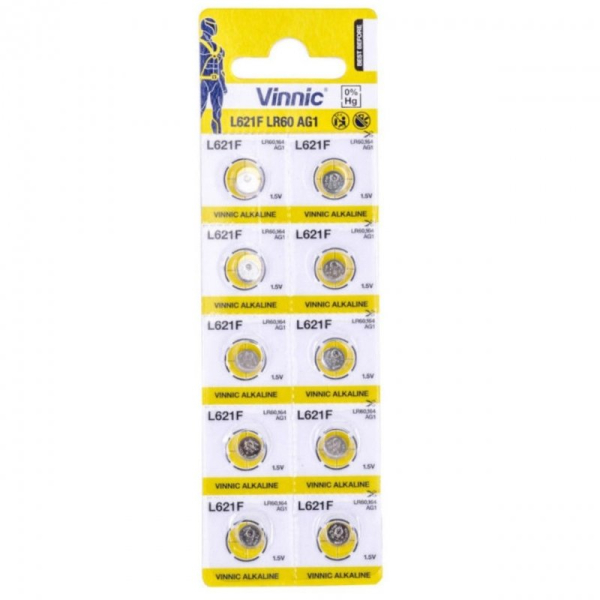 Vinnic AG1 / LR60 / SR621W / 164 / GP64A / 364 / Alkaline 1.5V Батарея (10шт.)