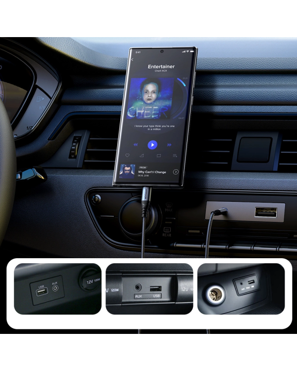 Joyroom стерео аудио кабель AUX 3,5 мм миниджек - USB-C для телефона 1,2 м черный (SY-A07)