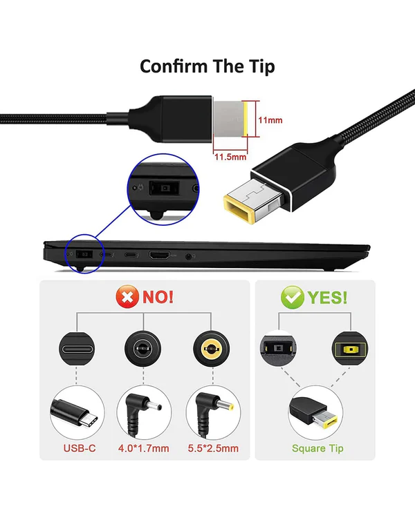 Кабель для зарядки ноутбука Fusion USB-C для Lenovo SquarePin | 18,5 В-20 В | 100 Вт | 1,8m