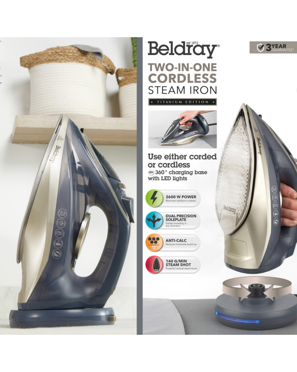 Beldray BEL01609IBVDE 2in1 Cordless 2600W steam iron