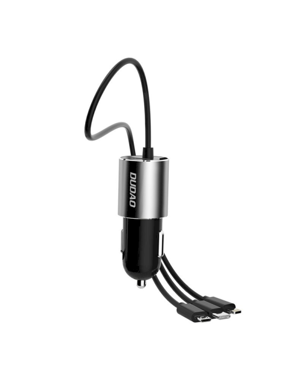 Dudao 3in1 USB car charger 3,4 A built-in cable Lightning / USB Type C / micro USB black (R5ProN black)