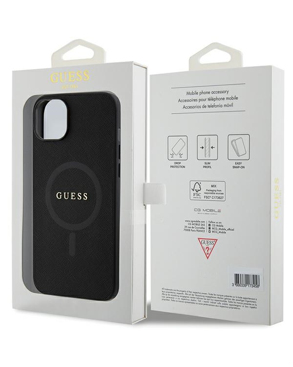 Guess GUHMP15SPSAHMCK iPhone 15 6.1" czarny|black hardcase Saffiano MagSafe