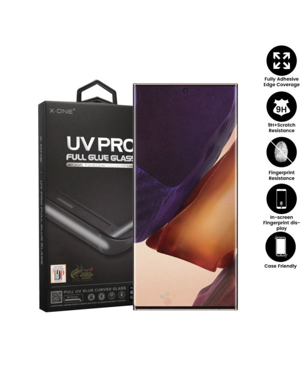 X-ONE UV PRO Full Cover защитное стекло для экрана Samsung S908 Galaxy S22 Ultra (работающий датчик отпечатков пальцев)