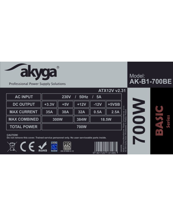 Блок питания ATX 700W Akyga AK-B1-700BE BLACK EDITION P4+4 PCI-E 6 pin i 6+2 pin 5x SATA PPFC FAN