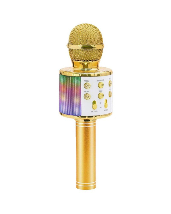 Goodbuy LED караоке-микрофон с динамиком bluetooth / 5W / aux / голосовой модулятор / USB / Micro SD золотой