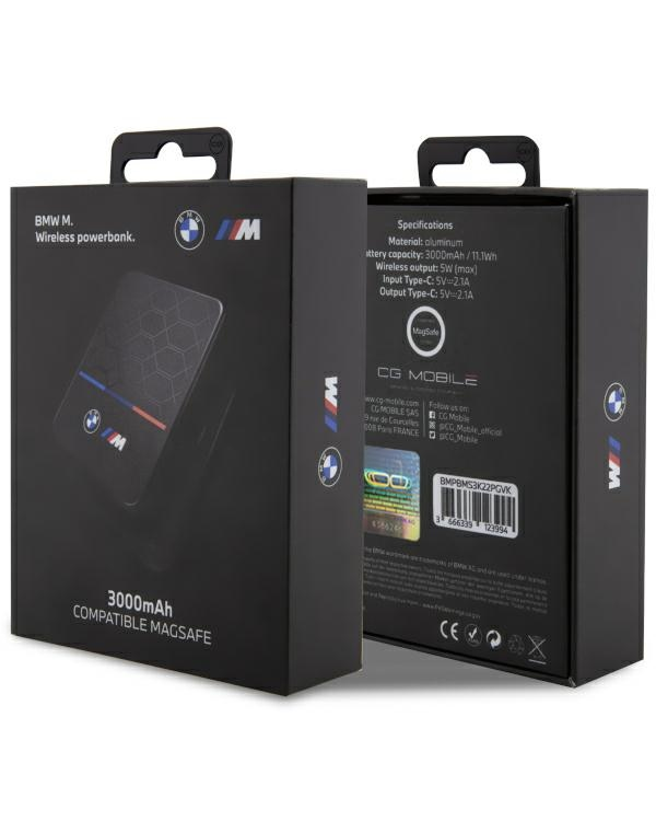 BMW Powerbank indukcyjny BMPBMS3K22PGVK 5W 3000mAh + kabel czarny|black M Collection MagSafe