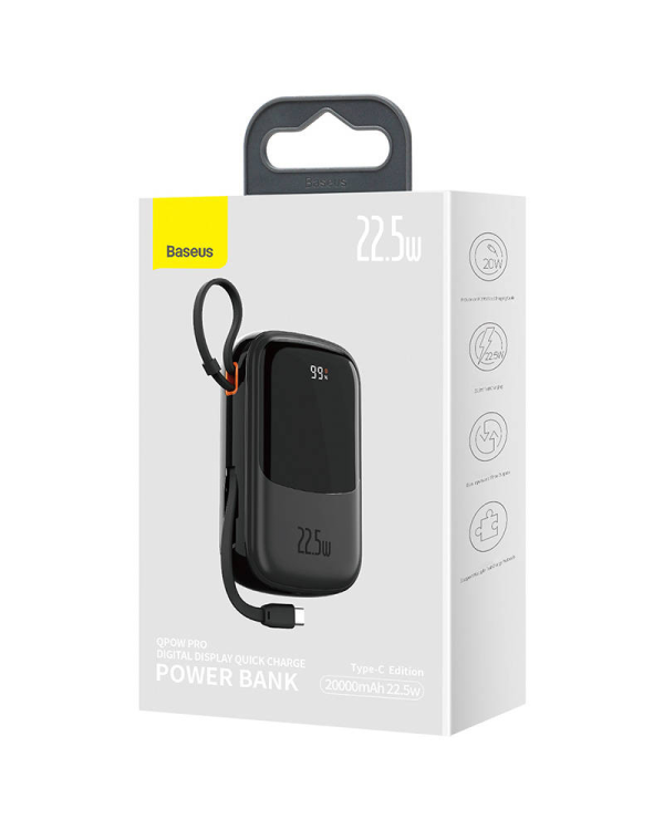 Powerbank Baseus Qpow PRO with cable, 20000mAh, 22.5W (Black)