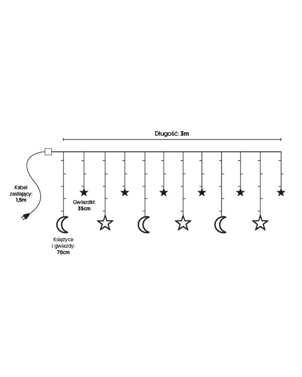 Светодиодный занавес MOON | Звезды и луны | теплый белый свет