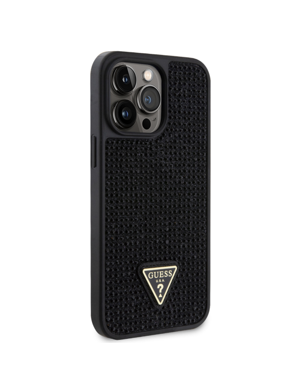 Guess Rhinestones Triangle Metal Logo Case for iPhone 15 Pro Max Black