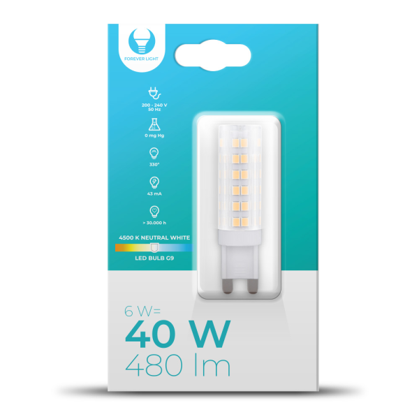 LED Bulb G9 6W 230V 4500K 480lm Forever Light LED Bulb G9 6W 230V 4500K 480lm Forever Light