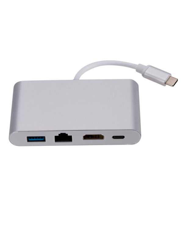Goodbuy адаптер 4 в 1 USB-C - USB 3.0 / RJ45 (Gigabit) / HDMI / USB-C серебристый