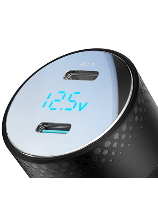 Car charger 2x USB C 70W with LED display Joyroom JR-CCD02 - black