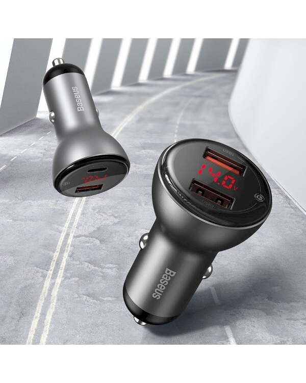 Baseus CCBX-C0S Автомобильная зарядка USB-C / USB / 5A / 48W / Quick Charge 4.0 / PD 3.0 серебряная
