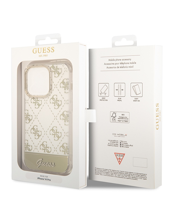 Guess PC|TPU Peony Glitter Script Logo Case for iPhone 14 Pro Max Gold