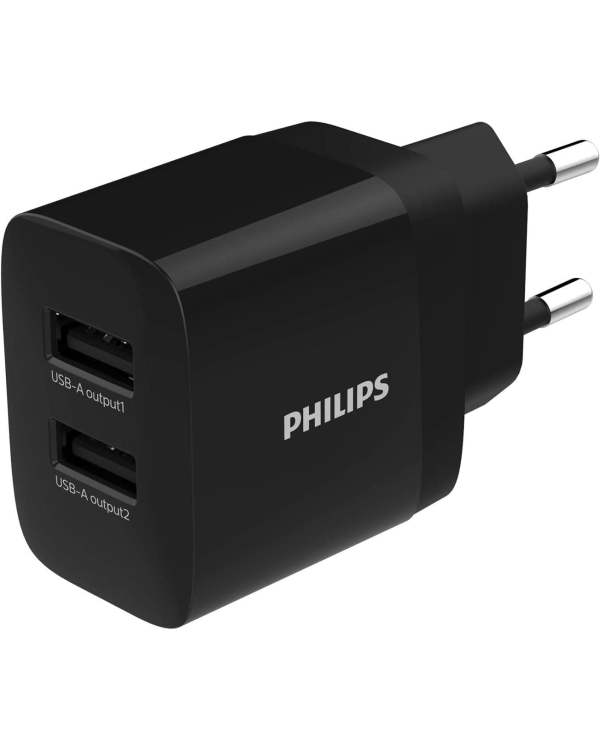 Philips DLP2620|12 зарядное устройство с двумя портами USB 17 Вт | 2,4 А, черное