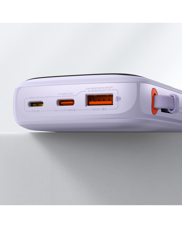 Baseus Qpow power bank 10000mAh built-in USB Type-C cable 22.5W Quick Charge SCP AFC FCP purple (PPQD020105)